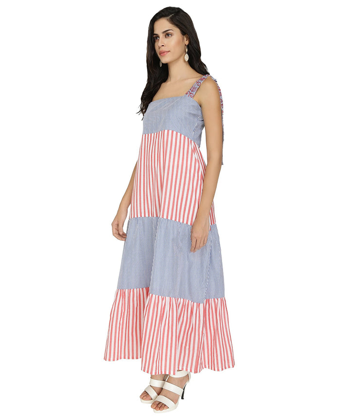 Contrast Stripes Cotton Maxi Dress