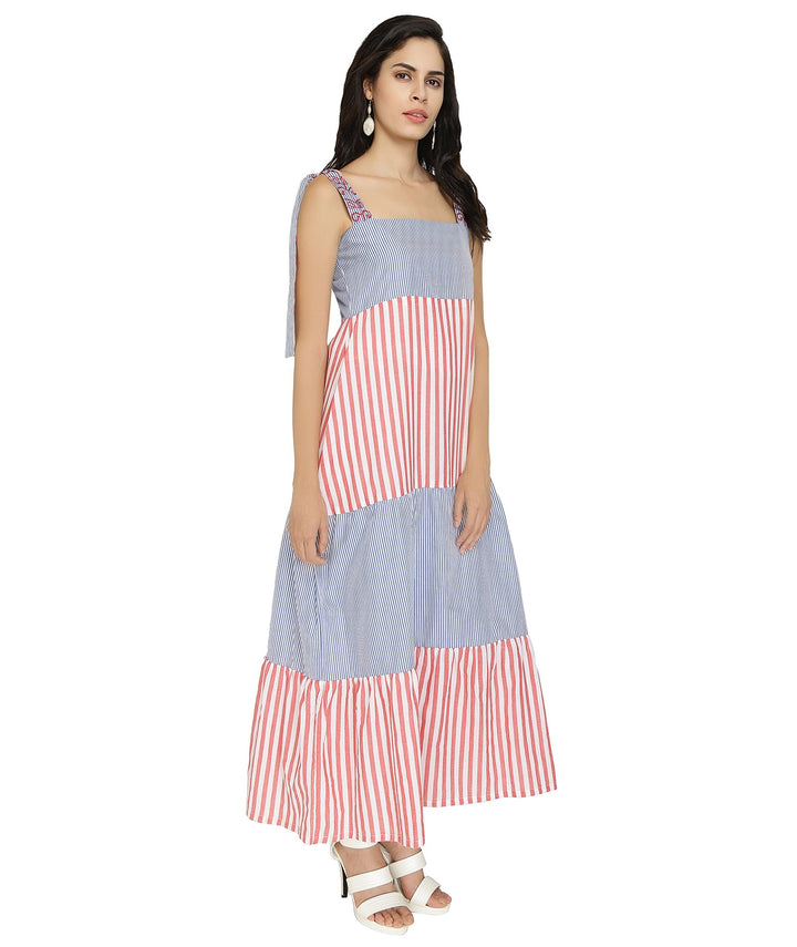 Contrast Stripes Cotton Maxi Dress