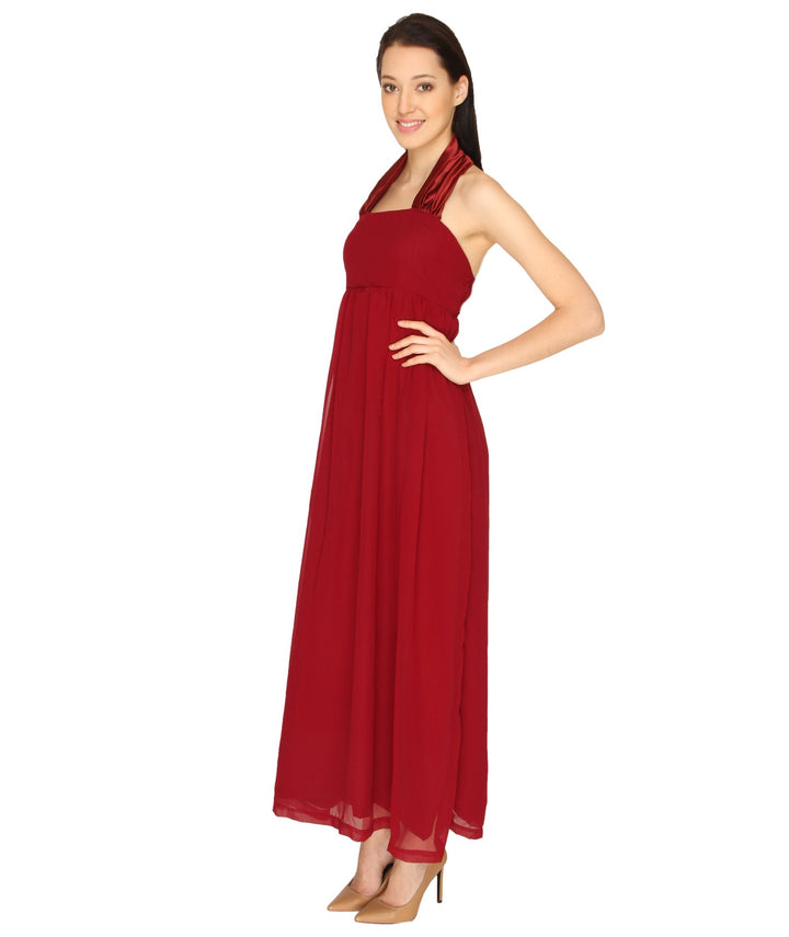 Maroon Gown With Satin Neck Strap