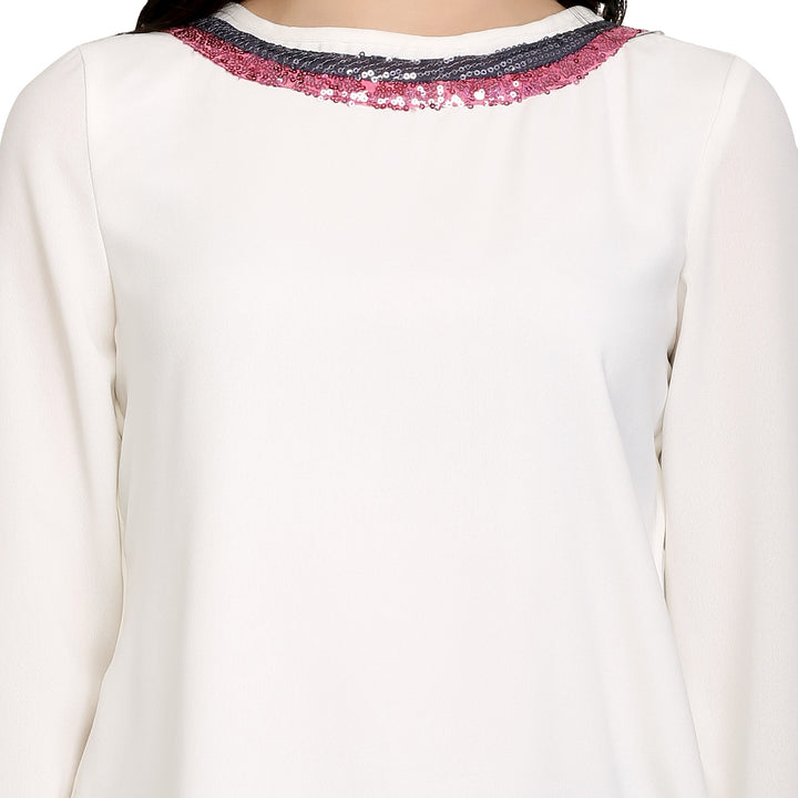 White Georgette Back Open Top