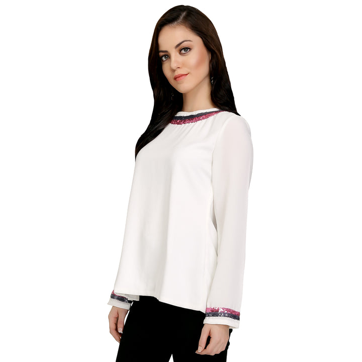 White Georgette Back Open Top