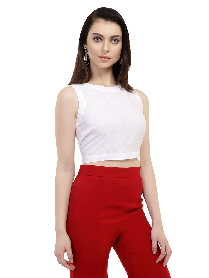 White Linen Crop Top