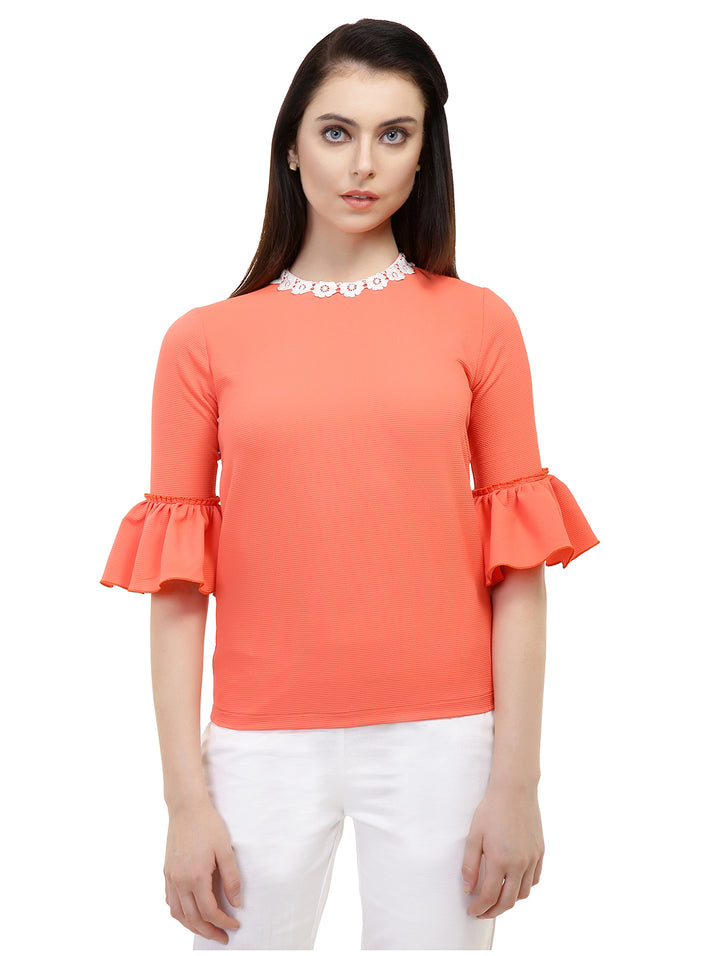 Orange Bell Top With Lace Collar