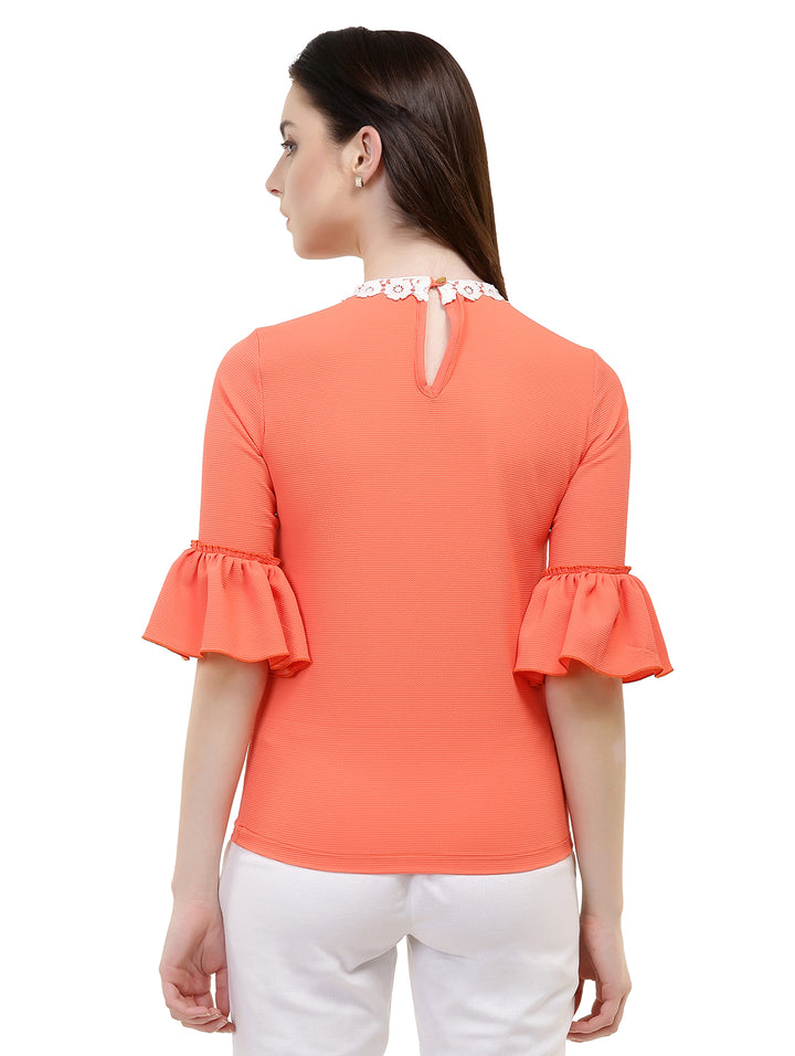 Orange Bell Top With Lace Collar