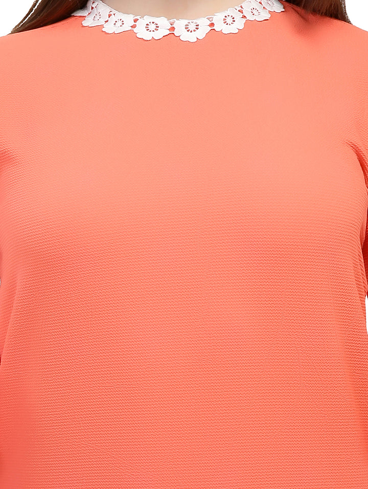 Orange Bell Top With Lace Collar