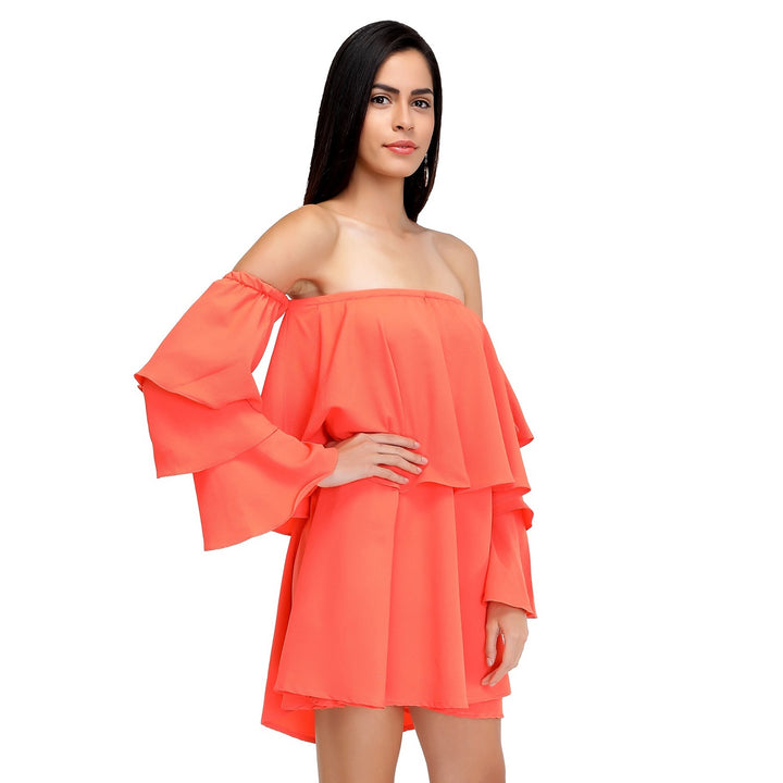 Coral Layered Bardot Dress