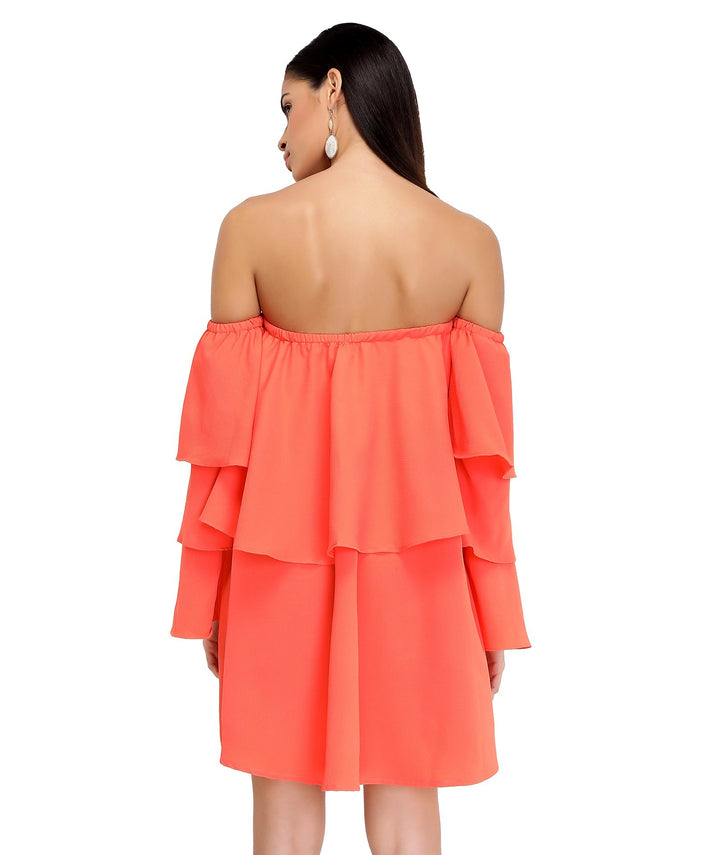 Coral Layered Bardot Dress