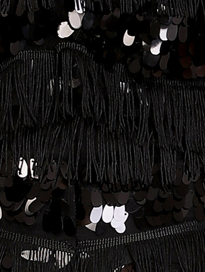 Tassel and Sequins Black Dress