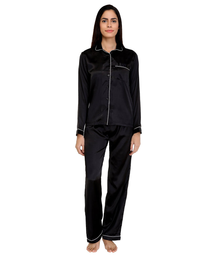 Black Satin Nightsuit Set