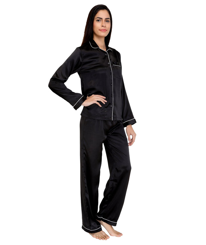 Black Satin Nightsuit Set