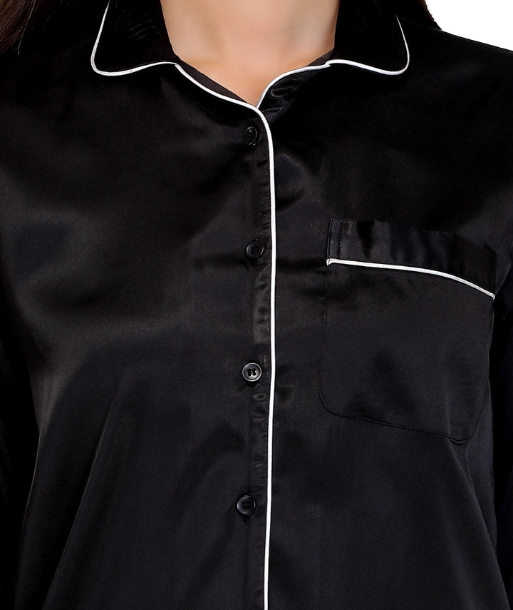 Black Satin Nightsuit Set