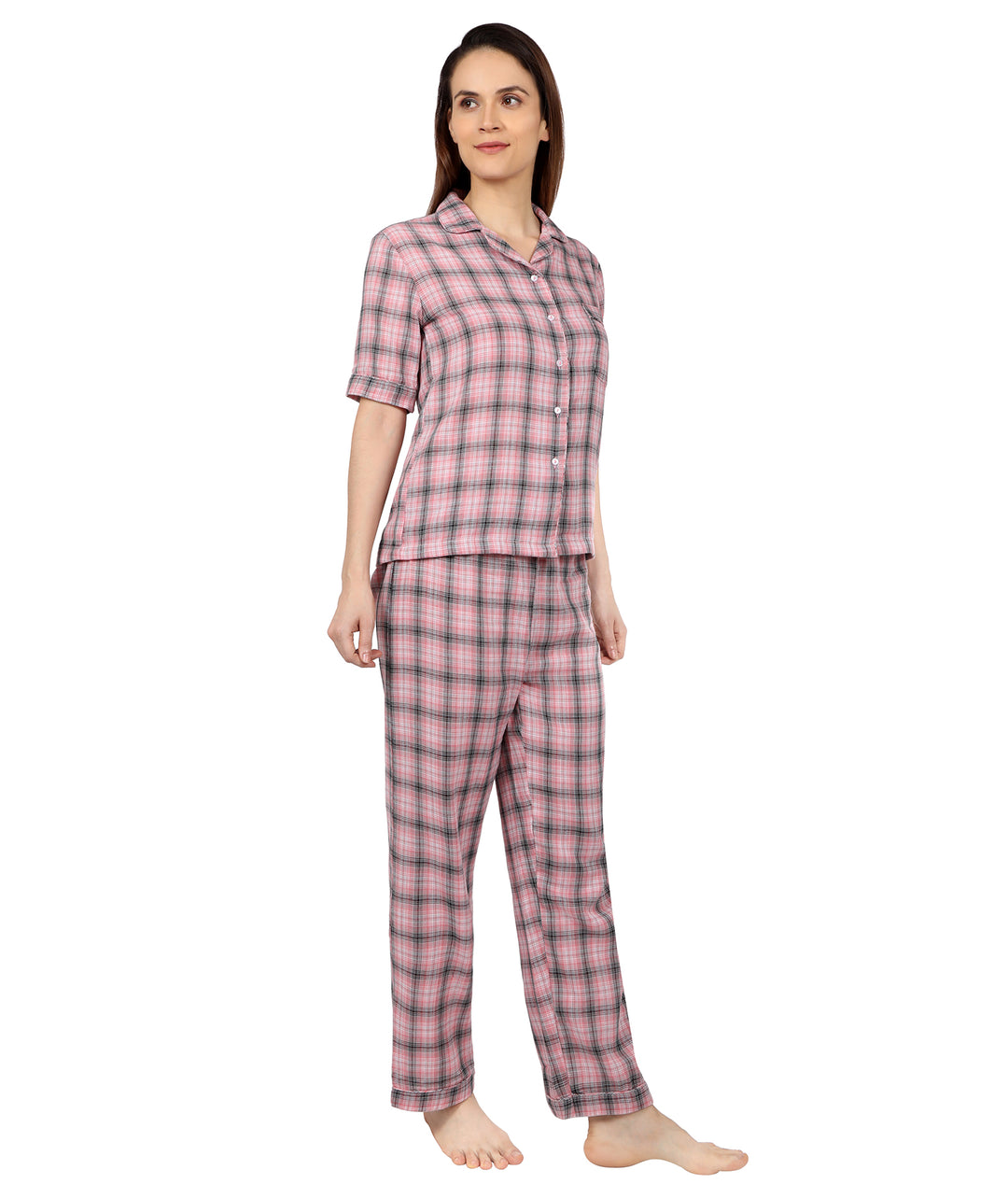 Pink & Grey Cotton Nightsuit Set