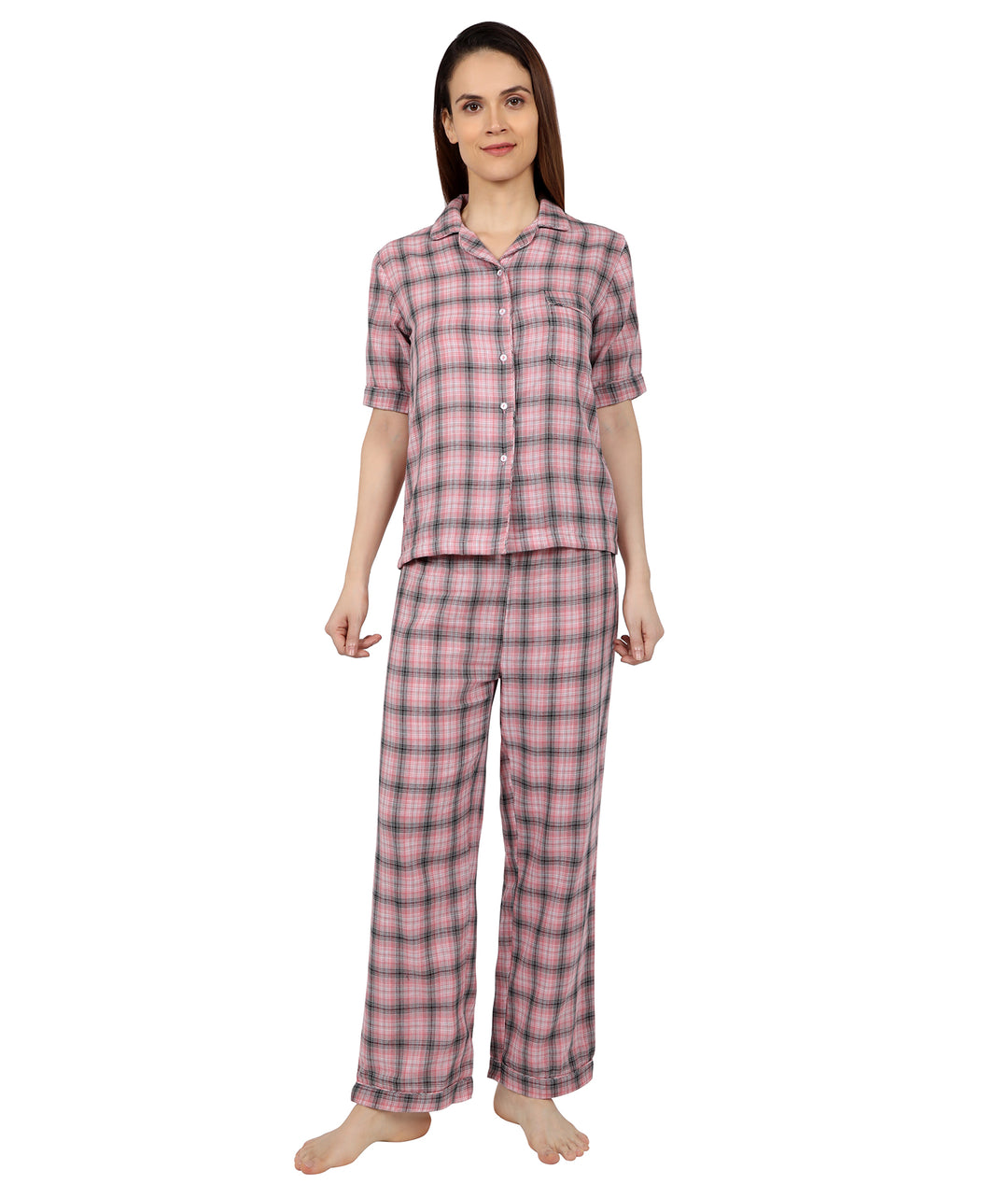 Pink & Grey Cotton Nightsuit Set