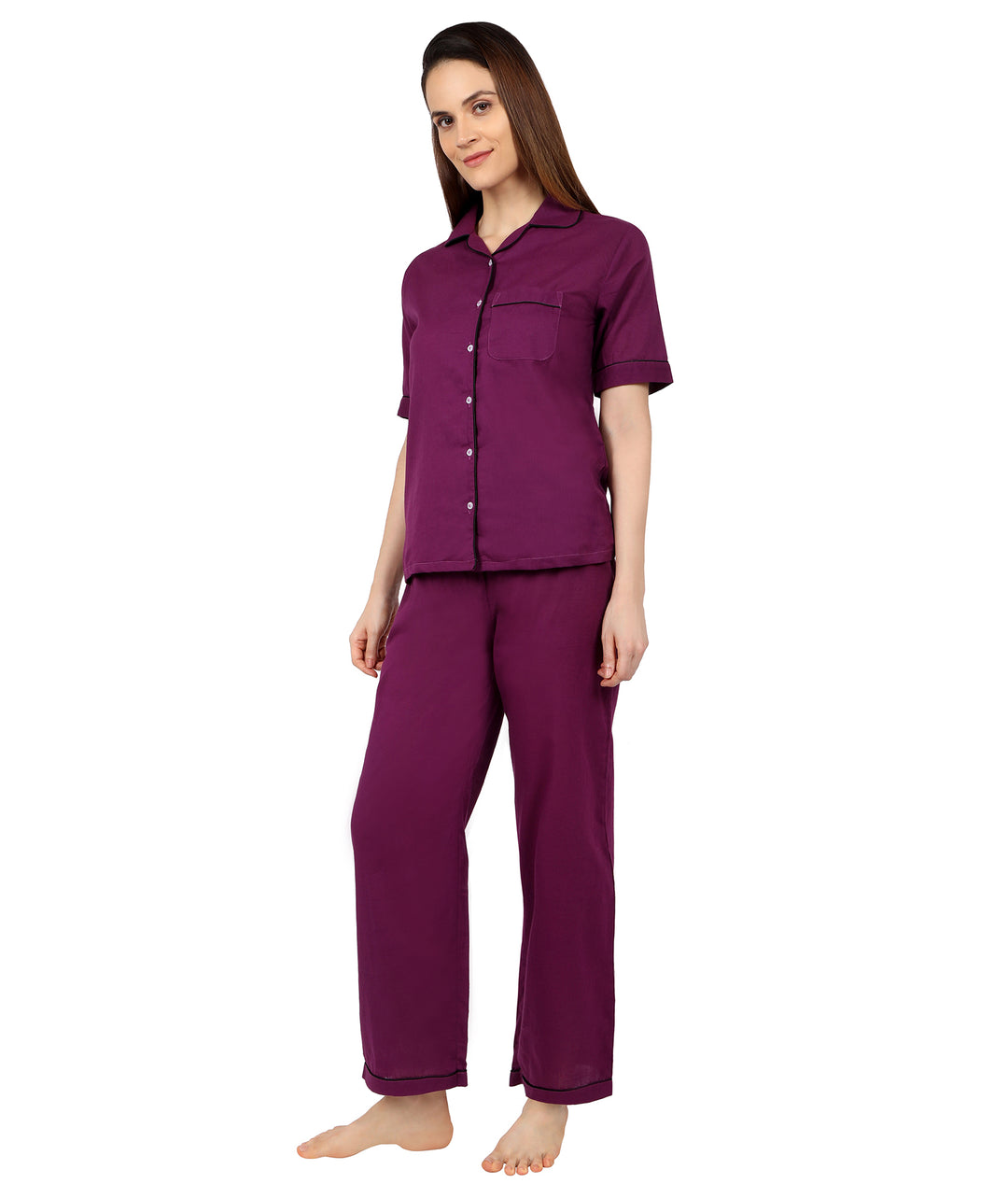 Deep Wine Cotton Nightsuit Set