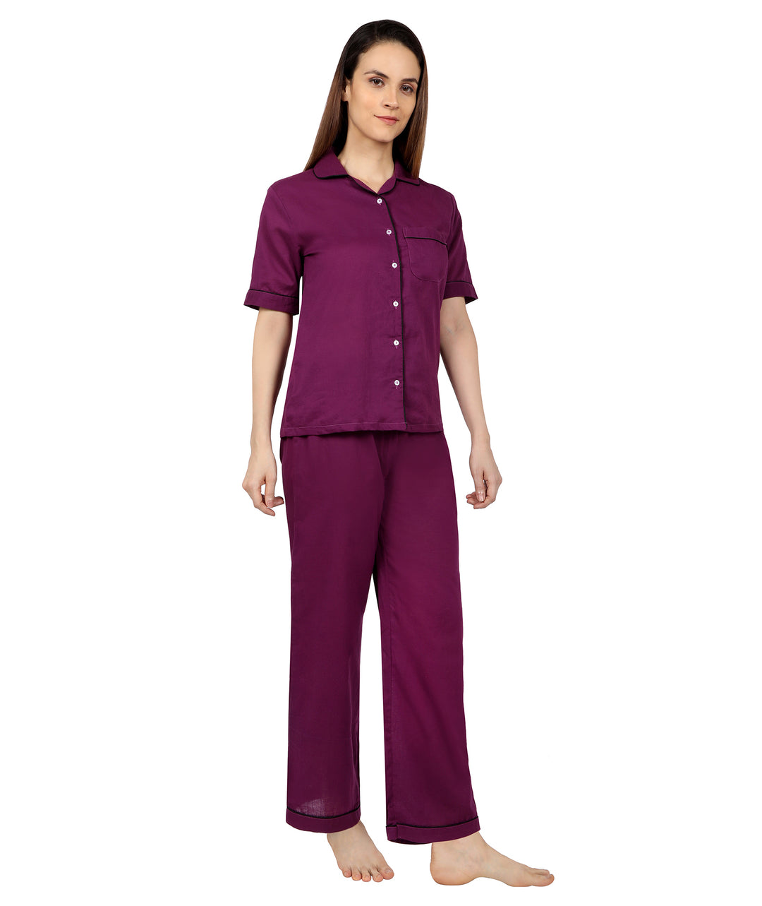 Deep Wine Cotton Nightsuit Set