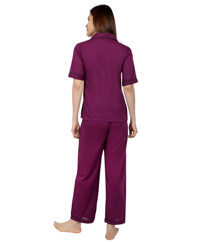 Deep Wine Cotton Nightsuit Set