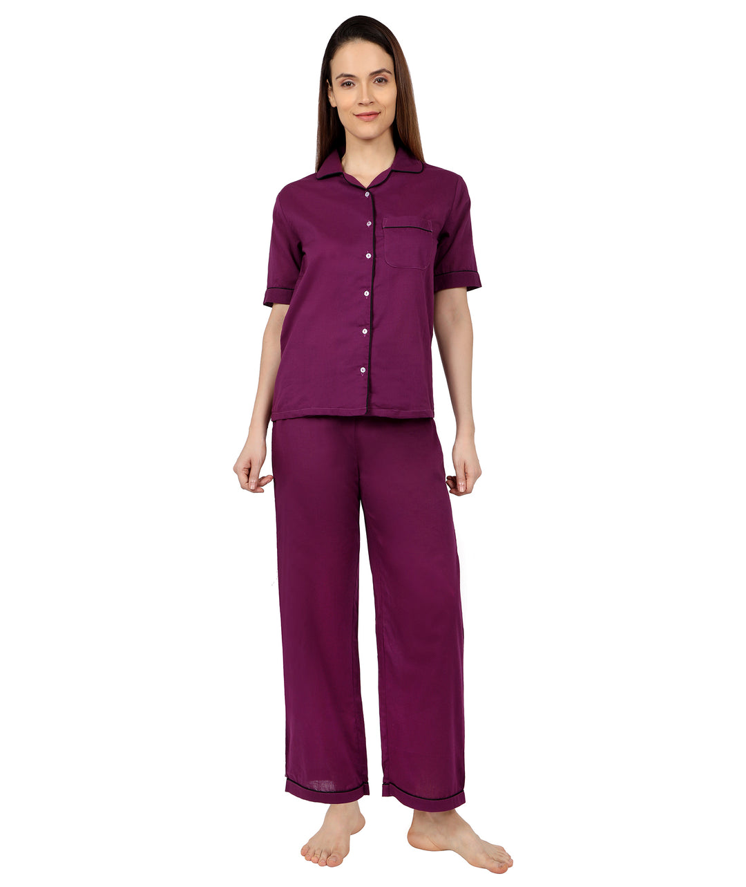 Deep Wine Cotton Nightsuit Set