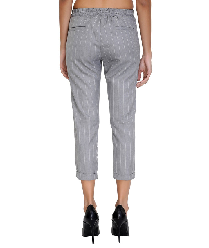 Grey Striped Cigarette Cropped Pants