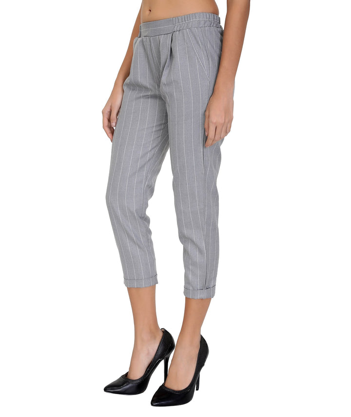 Grey Striped Cigarette Cropped Pants