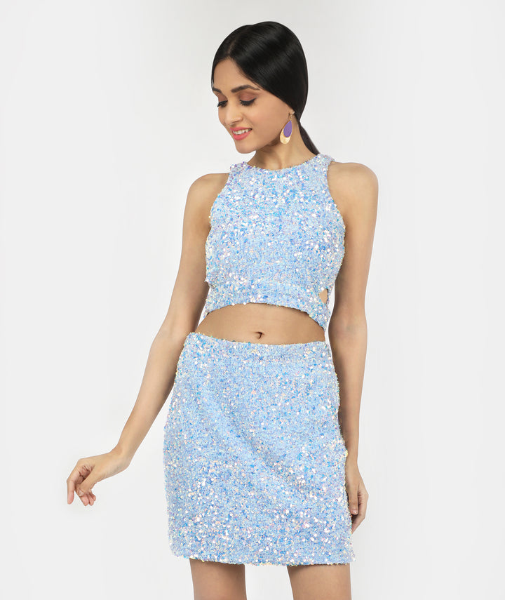 Frozen Sequins Cut Crop Top