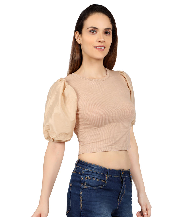 Nude Ribbed Puffed Top