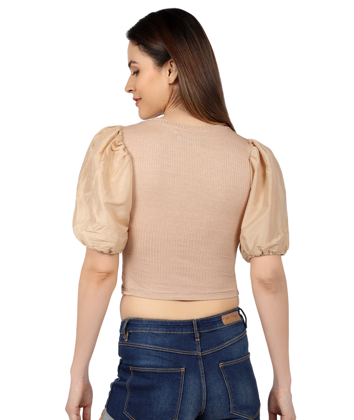 Nude Ribbed Puffed Top