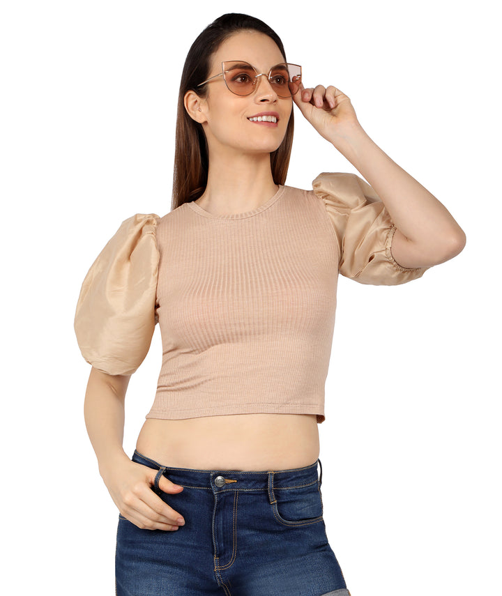 Nude Ribbed Puffed Top