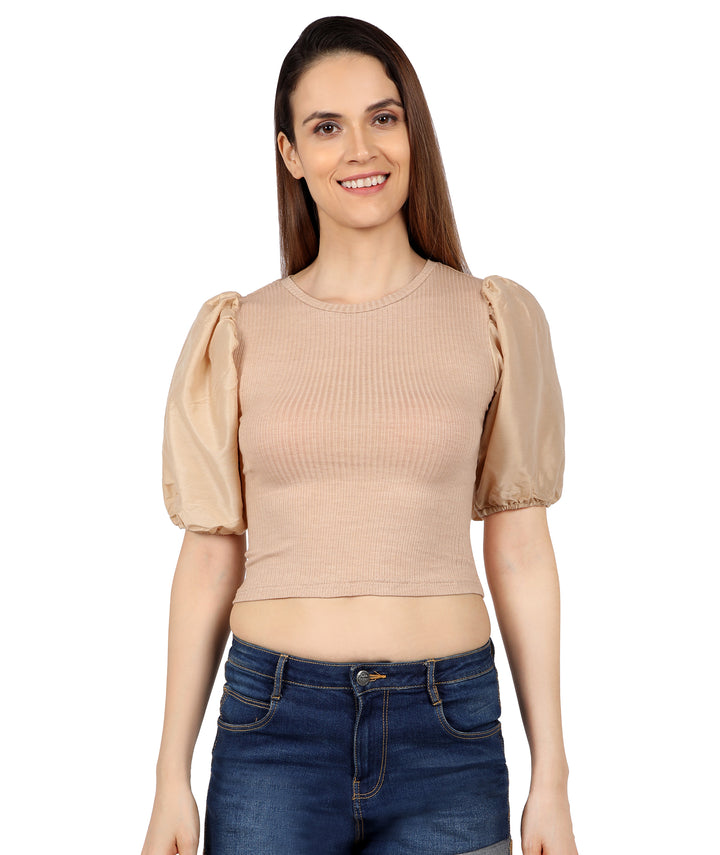 Nude Ribbed Puffed Top