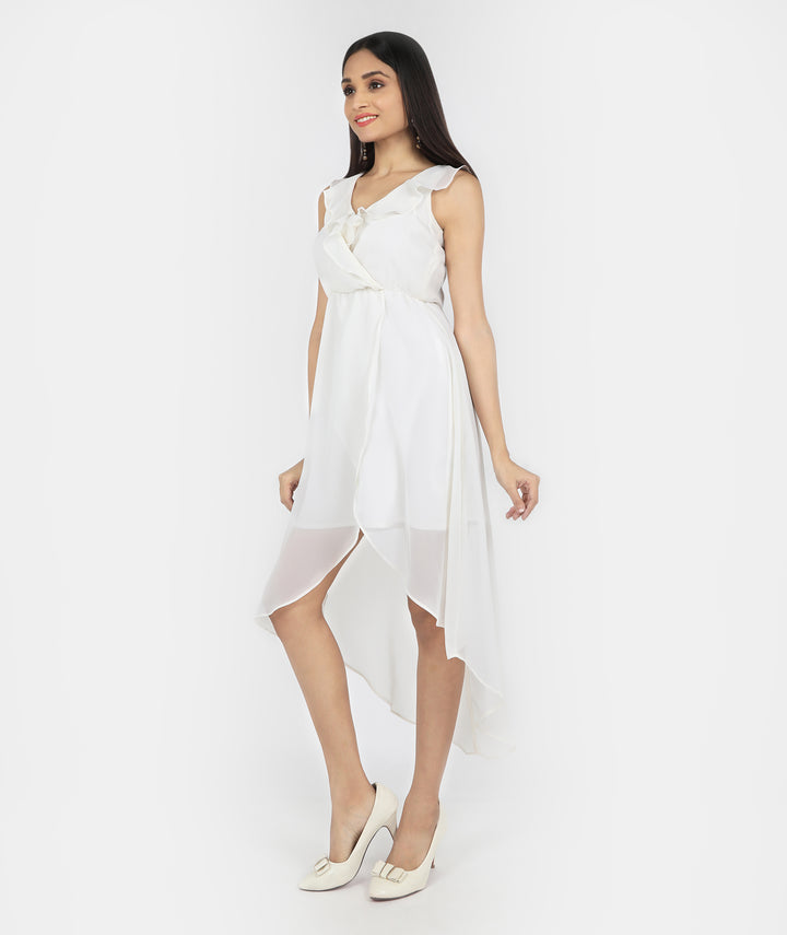 White Asymmetric Flowy Dress