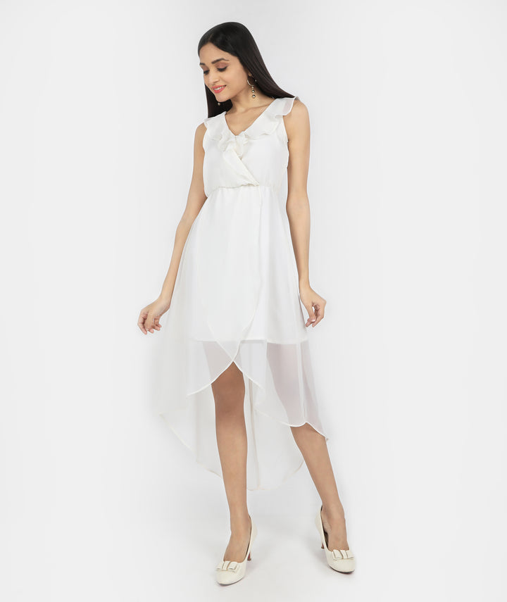 White Asymmetric Flowy Dress
