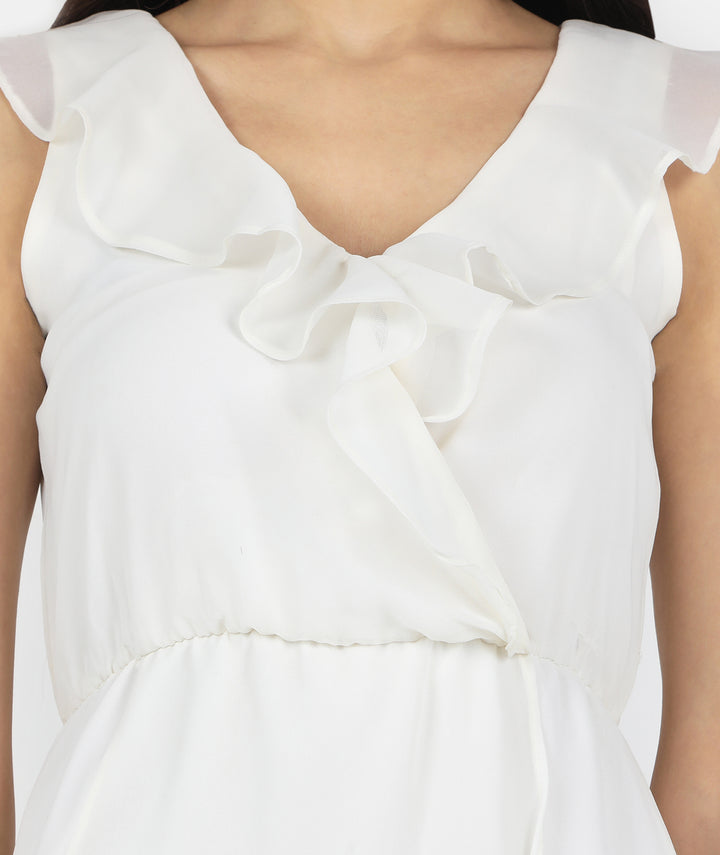 White Asymmetric Flowy Dress
