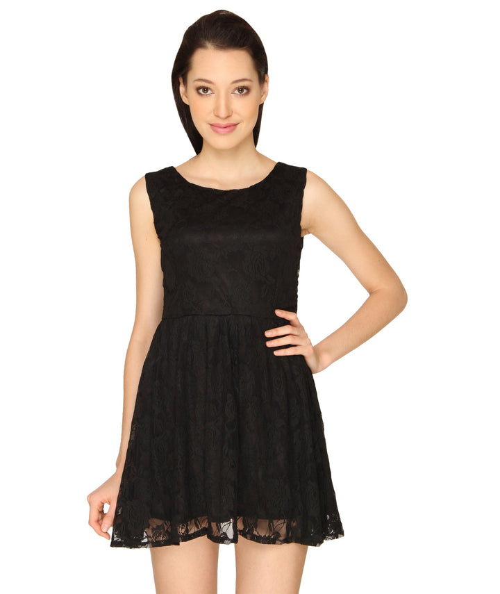 Black Lace Flared Dress
