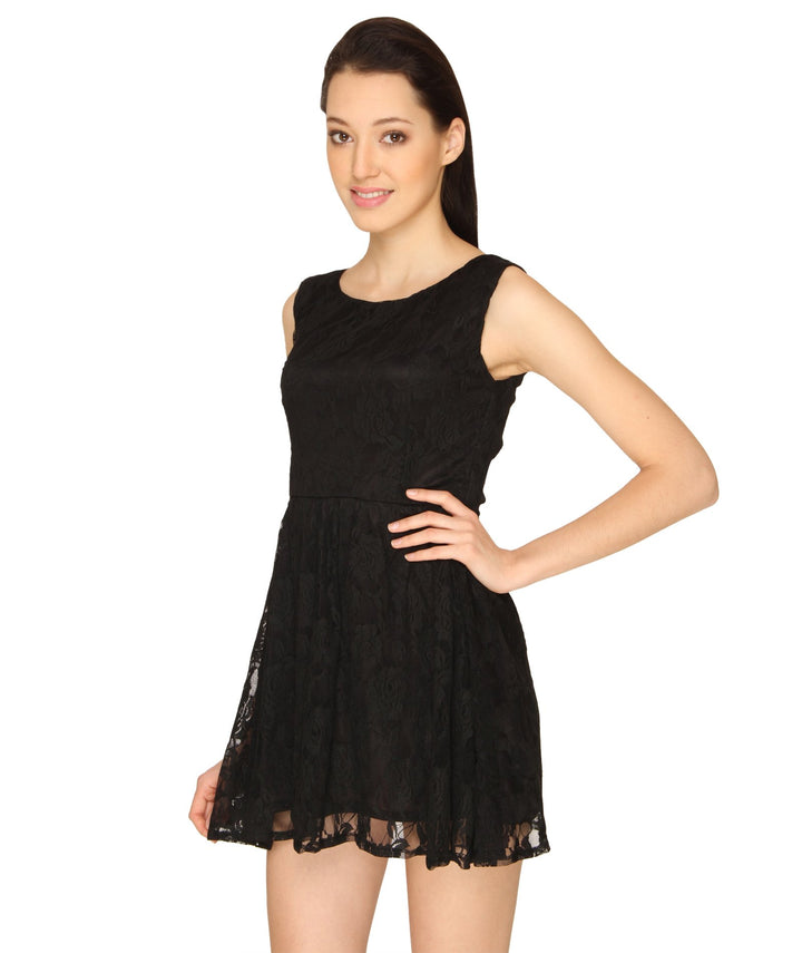 Black Lace Flared Dress