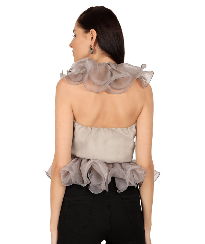 Grey Frilled Organza Top