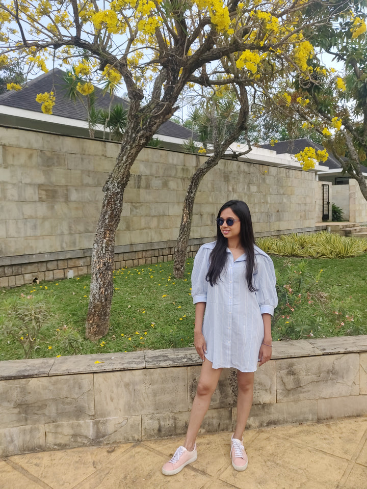 Blue Striped Shirt Dress