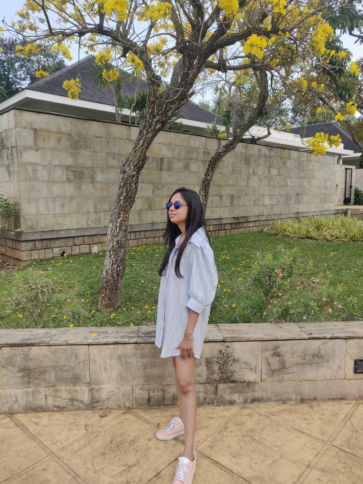 Blue Striped Shirt Dress