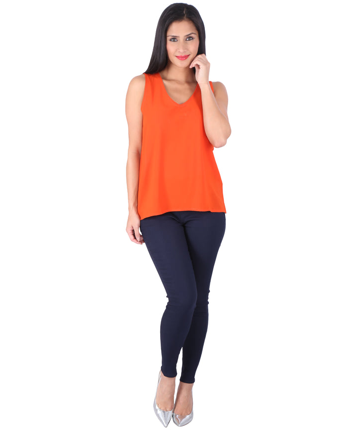 Orange Sleeveless Sheer Top