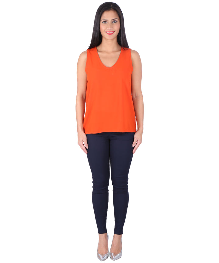 Orange Sleeveless Sheer Top
