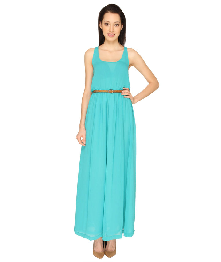 Sea Green Criss Cross Back Strap Maxi Dress