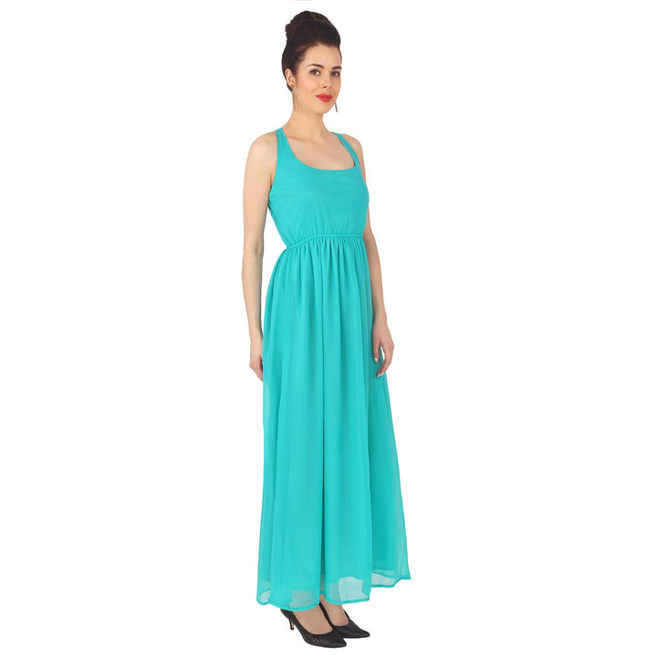 Sea Green Criss Cross Back Strap Maxi Dress