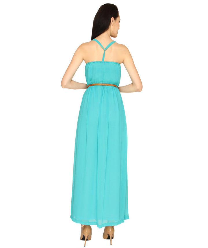 Sea Green Criss Cross Back Strap Maxi Dress