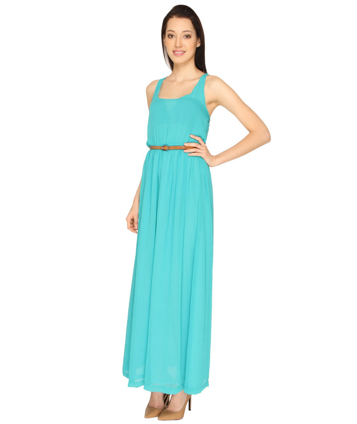 Sea Green Criss Cross Back Strap Maxi Dress