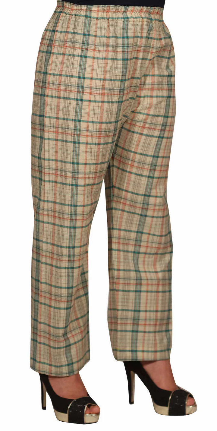 Beige Pyjamas With Green & Pink Checks
