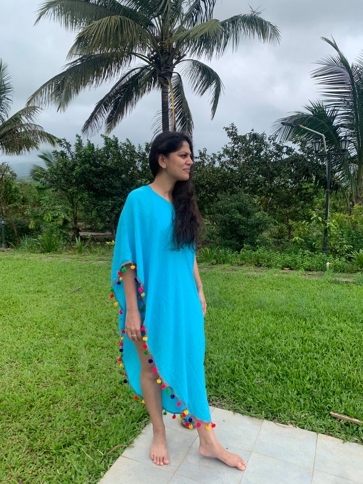 Blue Vibrant One Shoulder Cotton Cape