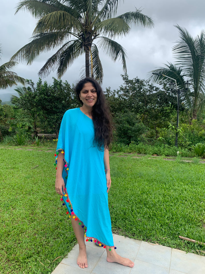 Blue Vibrant One Shoulder Cotton Cape