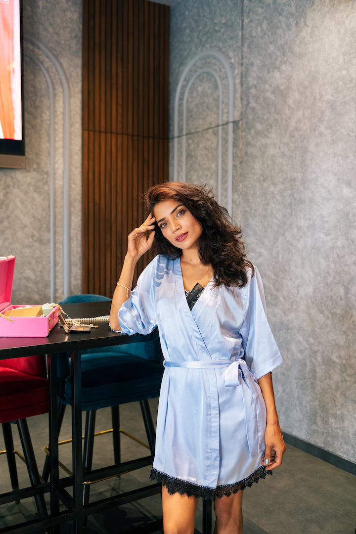 Ice-Blue Satin Robe.