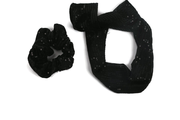 Black sequins scrunchy cum bandana