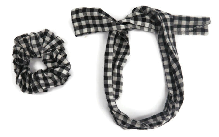 Black and White checks scrunchy cum bandana