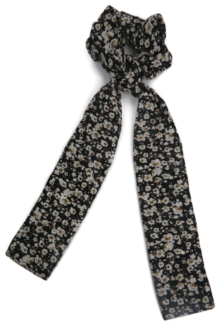 Black Floral print scrunchy cum bandana