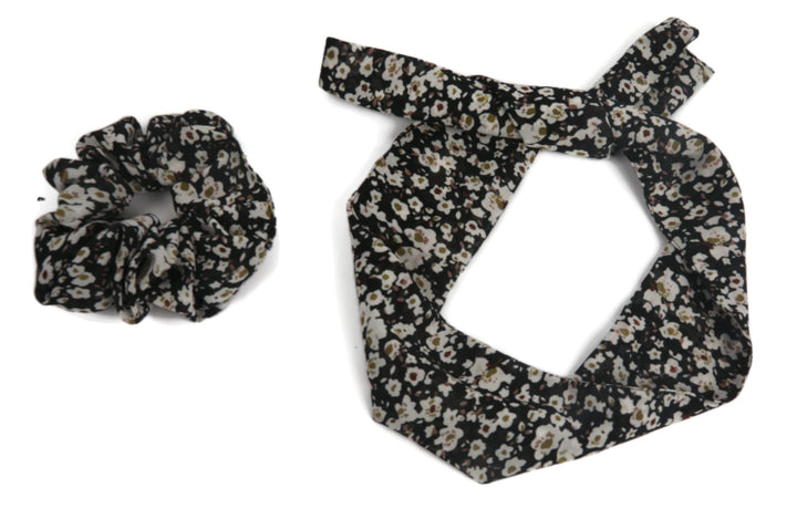 Black Floral print scrunchy cum bandana
